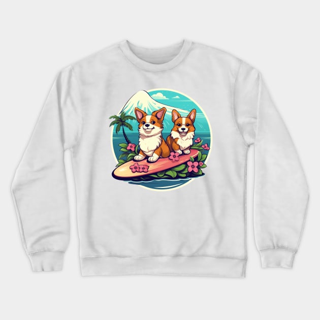 Surfing Corgis Crewneck Sweatshirt by Kona Cat Creationz